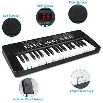 M SANMERSEN Piano Keyboard for Beginners, 37 Keys Built-in 1200mA Rechargeable Battery Electronic Piano Keyboard Portable Music Piano Keyboard with Mic LED Screen Teaching Gift for Beginners, Black