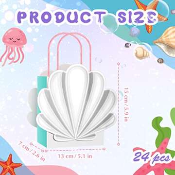 Glenmal 24 Pcs Mermaid Shell Gift Bags Mermaid Party Favor Bags Mermaid Goodie Bags Portable Candy Treat Bags for Ocean Under Sea Birthday Baby Shower Party Supplies, 5.91 x 5.12 x 2.76 Inch (White)