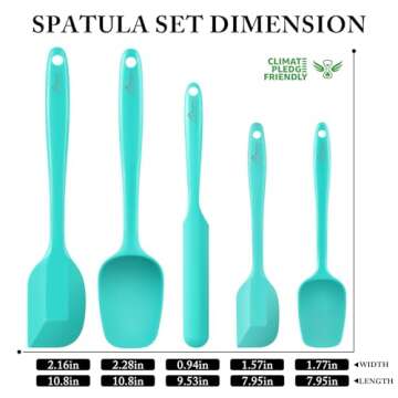 HOTEC Food Grade Silicone Rubber Spatula Set Kitchen Utensils for Baking, Cooking, and Mixing High Heat Resistant Non Stick Dishwasher Safe BPA-Free Set of 5 Aqua Sky