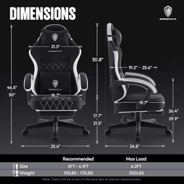 Dowinx Gaming Chair Fabric with Pocket Spring Cushion, High Back Ergonomic Computer Chair with Footrest for Adults, Massage Lumbar Support Swivel Game Chair for Office Gaming 300LBS, Black