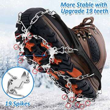 WIN.MAX Crampons for Shoes, Traction Cleats Ice Snow Grips with 19 Stainless Steel Spikes, Shoe Talons Anti - Slip Boots Spikes for Walking, Jogging, Climbing and Hiking (Black, XL)