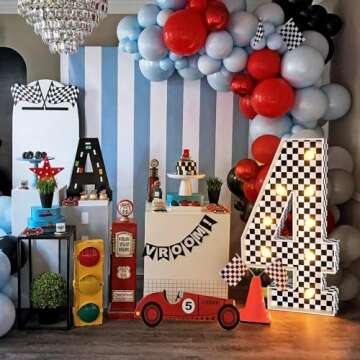 Marquee Numbers Race Car Birthday-Decorations: 3ft Large Fast One Party Decor Boy 4th 14th Big Light Up Cardboard Number 4