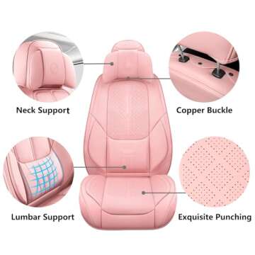 NS YOLO Universal Fit Full Coverage Leather Car Seat Covers for Cars,SUVs and Pick-up Trucks, Car Seat Protector,Automotive Seat Covers Full Set,Car Seat Cushion,Pink Seat Cover for 5 Seats