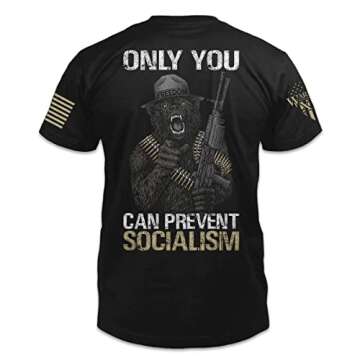 Warrior 12 Only You Can Prevent Socialism T-Shirt Tribute Tee | American Support Shirt | 100% Cotton Military Apparel | Black, Large