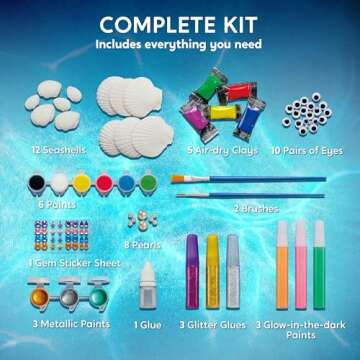 Klever Kits 12 Kids Sea Shell Painting Kit-Glow in The Dark-Arts & Crafts for Boys and Girls Ages 6-12, Art Supplies, Kids Craft Paint Kits, Creative Art Toys for Birthday Party Gift