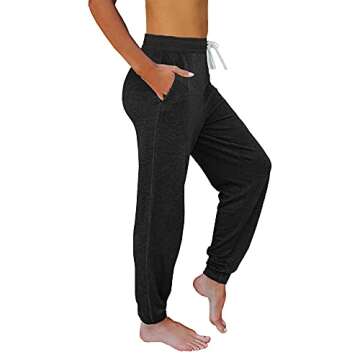 AUTOMET Fall Clothes Baggy Sweatpants for Women with Pockets-Lounge Womens Pajams Pants-Womens Cinch Bottoms Joggers for Yoga Workout 2024 Black S