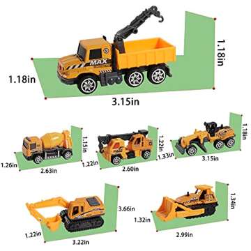 ANDOLO Construction Truck Toys, 6Pcs Mini Engineer Car Toys Small Construction Vehicle Bulldozer Roller Excavator Cement Mixer Truck Dump Tractor Cake Topper Party Favors Sand Beach Toy