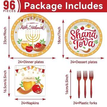 gisgfim 96 Pcs Rosh Hashanah Plates and Napkins Party Supplies Shana Tova High Holy Day Tableware Set Jewish New Year Party Decorations Favors for Kitchen Dining Room Serves 24