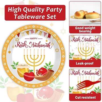 gisgfim 96 Pcs Rosh Hashanah Plates and Napkins Party Supplies Shana Tova High Holy Day Tableware Set Jewish New Year Party Decorations Favors for Kitchen Dining Room Serves 24