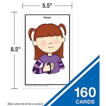 Key Education 160 American Sign Language Flash Cards for Kids, ASL Flashcards for Preschool, Kindergarten, 1st and 2nd Grade Learners With Signing Illustrations