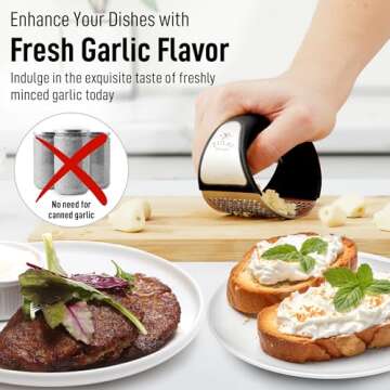 Zulay Stainless Steel Garlic Press Rocker Set - Premium Garlic Mincer Garlic Crusher - New Innovative Garlic Crusher with Peeler and Scraper - Comfortable Grip (Black)