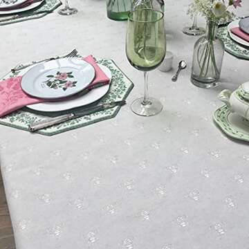 Amelie Michel French 100% Cotton Quilted Octagonal Placemat in Calison Fleur, Green with White | Made in France | Single Placemat