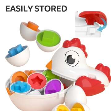 TEMI Toddler Chicken Easter Eggs Toys - Color Matched Game Shape Sorter with 6 Toy Eggs for Kids, Fine Motor Skills Sensory Toys, Educational Gifts for 3 4 5 6 Girls Boys Baby