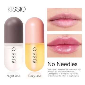 KISSIO Lip Plumper Set,Natural Lip Plumper,Lip Care, Lip Plumper Gloss,Lip Moisturizing Beautiful,Day Ues And Night Ues Set(2PCS)