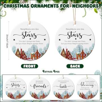 Wonderjune 4 Pcs Neighbor Gifts Ceramic Ornaments for Christmas