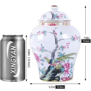 Chinese Ginger Jar with Lid Chinoiserie Antique Style,Home Decorative Retro Blue and White Porcelain Flowers Ceramic Covered Jar Vase,Traditional China Ming and Qing Style (Flowers Jar)