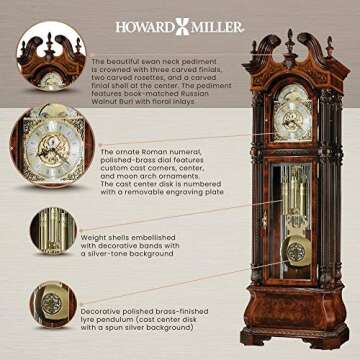 Howard Miller The J.H. Miller II Floor Clock 611-031 – Windsor Cherry Finish, Grandfather Timepiece, Cable-Driven Triple-Melody, Nine-Tubular Chime Movement