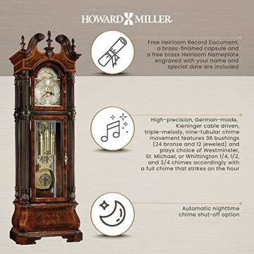 Howard Miller The J.H. Miller II Floor Clock 611-031 – Windsor Cherry Finish, Grandfather Timepiece, Cable-Driven Triple-Melody, Nine-Tubular Chime Movement