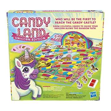 Hasbro Gaming Candy Land Unicorn Edition Preschool Board Game | Unicorn Games for Girls & Boys | 2-4 Players | Ages 3+ (Amazon Exclusive)