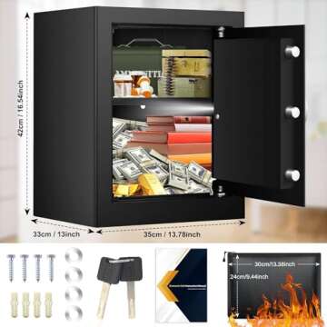 2.3 Cubic Roomy Safe Box Fireproof Waterproof with Keypad and 2 Keys, Anti-Theft Fireproof Safe with Fireproof Document Bag, Security Safe for Home Document Cash Jewelry Pistol Medicine