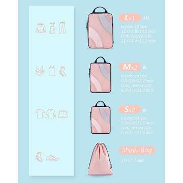 BAGSMART Compression Packing Cubes for Travel, 6 Set Travel Packing Cubes for Suitcases, Compression Suitcase Organizers Bag Set & Travel Cubes for Luggage, Lightweight Packing Organizers Baby Pink