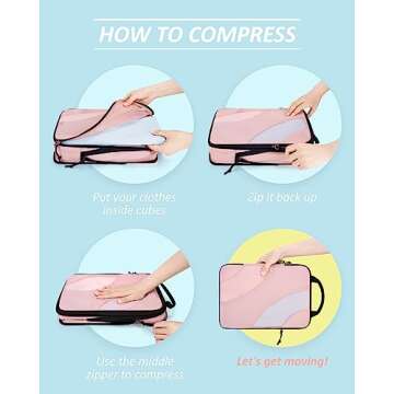 BAGSMART Compression Packing Cubes for Travel, 6 Set Travel Packing Cubes for Suitcases, Compression Suitcase Organizers Bag Set & Travel Cubes for Luggage, Lightweight Packing Organizers Baby Pink