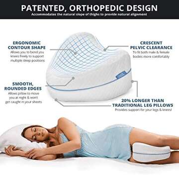 Contour Legacy Leg & Knee Foam Support Pillow - Soothing Relief for Sciatica, Back, HIPS, Knees, Joints - As Seen on TV