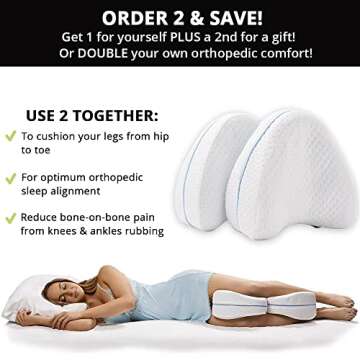 Contour Legacy Leg & Knee Foam Support Pillow - Soothing Relief for Sciatica, Back, HIPS, Knees, Joints - As Seen on TV