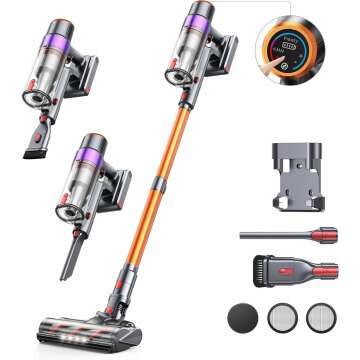 Cordless Vacuum Cleaner, 450W/40Kpa Stick Vacuum Cleaners for Home with Touch Display, 55 Mins Max Runtime, Lightweight Handheld Anti-Tangle Vacuum Cleaner, Carpet, Pet Hair and Hardwood Floors