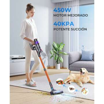 Cordless Vacuum Cleaner, 450W/40Kpa Stick Vacuum Cleaners for Home with Touch Display, 55 Mins Max Runtime, Lightweight Handheld Anti-Tangle Vacuum Cleaner, Carpet, Pet Hair and Hardwood Floors