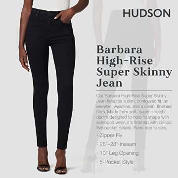 Hudson Jeans Women's Barbara High Rise Super Skinny Jean, Black, 25