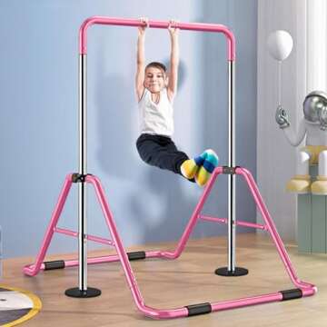 Slsy Gymnastics Bars Kids Kip Training Bars for Home, Folding Horizontal Bars with Adjustable Height, Practice Bar Gymnastic for Kids, Child, Girls, Boys (Pink Pro)