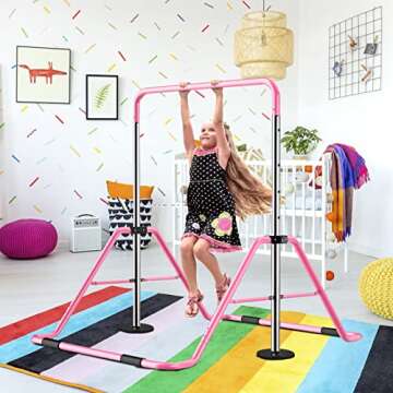 Slsy Gymnastics Bars Kids Kip Training Bars for Home, Folding Horizontal Bars with Adjustable Height, Practice Bar Gymnastic for Kids, Child, Girls, Boys (Pink Pro)