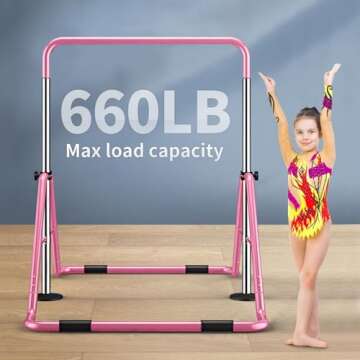 Slsy Gymnastics Bars Kids Kip Training Bars for Home, Folding Horizontal Bars with Adjustable Height, Practice Bar Gymnastic for Kids, Child, Girls, Boys (Pink Pro)