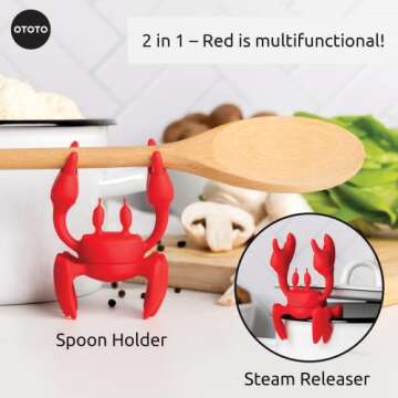 OTOTO Red Crab Silicone Utensil Rest for Kitchen