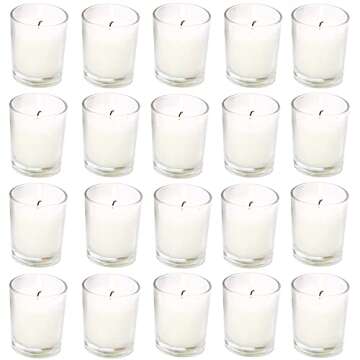 20 Pack Warm White Unscented Clear Glass Filled Votive Candles. Hand Poured Wax Candle Ideal Gifts for Aromatherapy Spa Weddings Birthdays Holidays Party (Warm White)