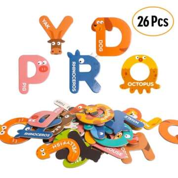 JCREN Jumbo Magnetic Letters Animals Alphabet Toys,Fridge Magnets Stick Large ABC Alphabet Uppercase Toy Set Preschool Learning Spelling Refrigerator Gift for 3 4 5 Year Old Toddler Kids Boys Girls