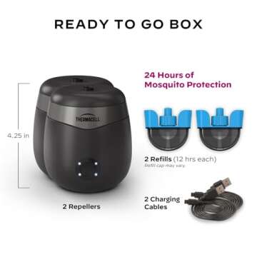 Thermacell Patio Shield E90 Mosquito Repellent E-Series Rechargeable Repeller; 20' Mosquito Protection Zone; Includes 12-Hour Repellent Refill; No Spray, Flame or Scent; Bug Spray Alternative