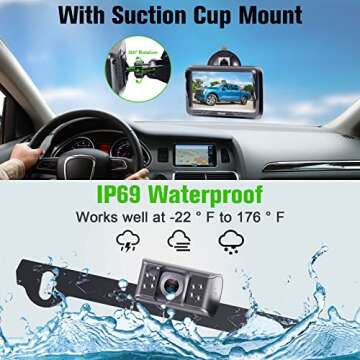 Rohent Backup Camera Monitor HD 1080P Night Vision Waterproof Car Truck License Plate Back Up Rear View Reverse Cam Kit DIY Gridlines R1