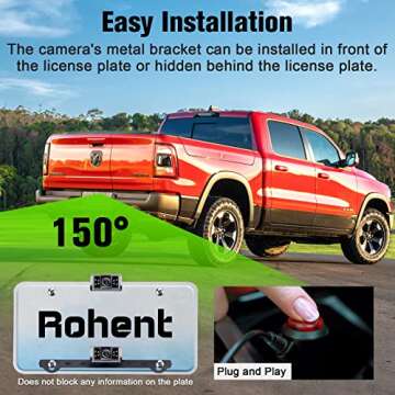 Rohent Backup Camera Monitor HD 1080P Night Vision Waterproof Car Truck License Plate Back Up Rear View Reverse Cam Kit DIY Gridlines R1