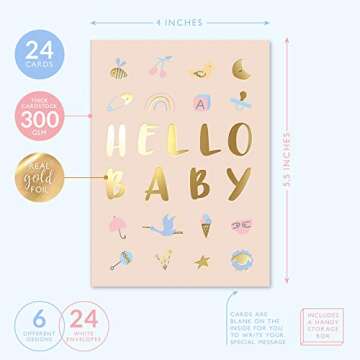 Sweetzer & Orange Baby Shower Card Pack of 24. Unisex Greeting Cards with Gold Print & Gender Neutral Designs