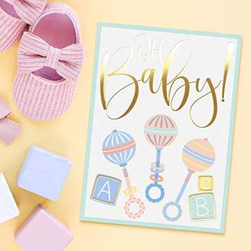 Sweetzer & Orange Baby Shower Card Pack of 24. Unisex Greeting Cards with Gold Print & Gender Neutral Designs