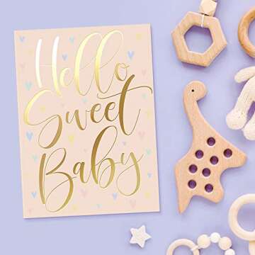 Sweetzer & Orange Baby Shower Card Pack of 24. Unisex Greeting Cards with Gold Print & Gender Neutral Designs