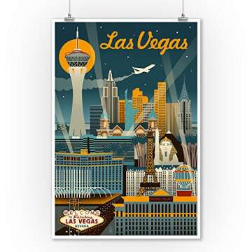 Lantern Press 9x12 Inch Art Print Wall D√©cor, Las Vegas, Nevada, Retro Skyline