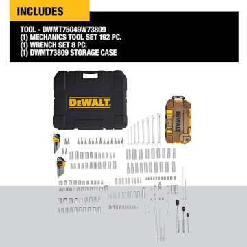 DEWALT Mechanics Tool Set, SAE and Metric, 1/2, 1/4, 3/8 Drive Sizes, 192-Piece (DWMT75049)