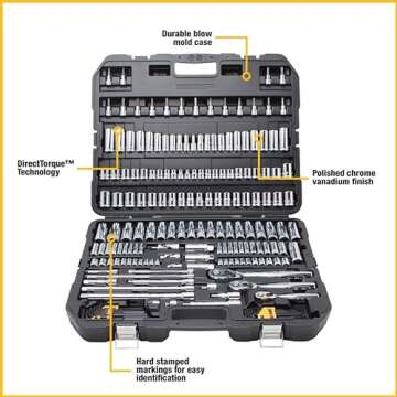 DEWALT Mechanics Tool Set, SAE and Metric, 1/2, 1/4, 3/8 Drive Sizes, 192-Piece (DWMT75049)