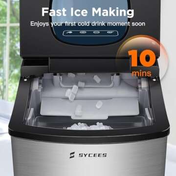 SYCEES Nugget Ice Maker for Countertop, 33lbs/24h, Sonic Ice Ready in 10 Mins, 5lbs Ice Storage, Self-Cleaning Function, Touch Control, Stainless Steel Pellet Ice Machine for Home Kitchen, Bar, Office