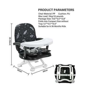 UBRAVOO Baby Booster Seat for Dining Table with Removable Tray & Cushion, 3in1 Portable Toddler Booster Seat, 4 Height Adjustable Travel High Chair for Babies and Toddlers