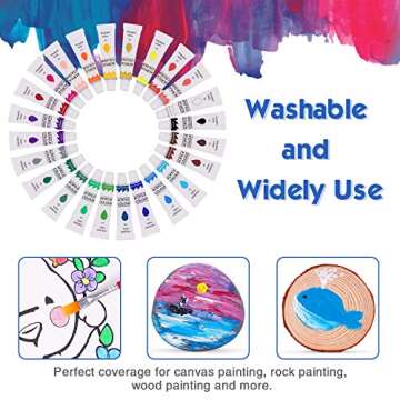 WeeYo Kids Paint Set -61- Peice Painting Supplies Kit with 24 Non Toxic Washable Paints,6 Painting Template,15 Paint Brushes,Table Top Easel,Paint Palette,12 Canvases,etc