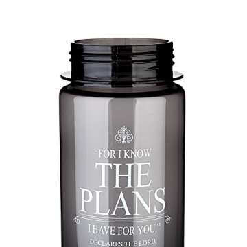 Christian Art Gifts Reusable Plastic Sports Water Bottle with Locking Flip-Top Lid and Carry Strap in Black 28 oz Wide Mouth BPA-Free Bottle with Inspirational Scripture - The Plans -Jeremiah 29:11